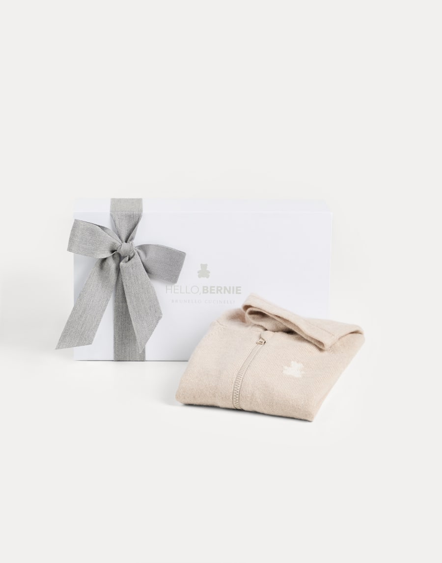 Baby Bernie hoodie with zipper Beige Baby - Brunello Cucinelli