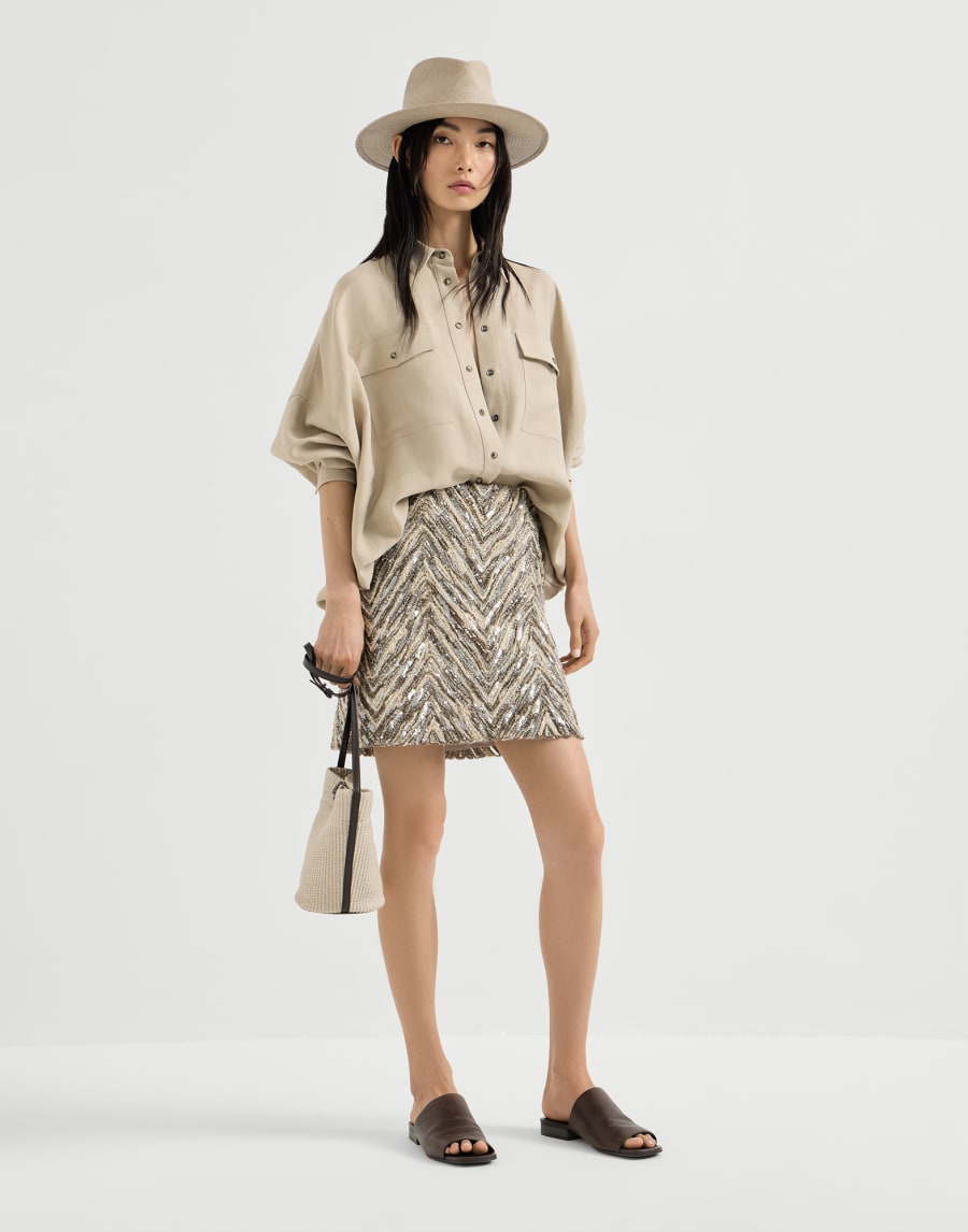 Mini-jupe Dazzling Chevron Embroidery Marron Femme - Brunello Cucinelli