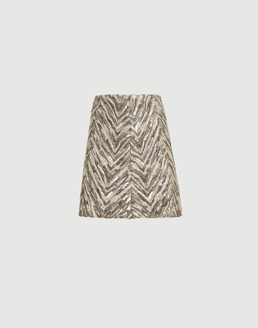 Mini-jupe Dazzling Chevron Embroidery Marron Femme - Brunello Cucinelli