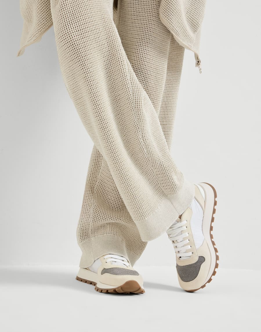 Chaussures de running en daim et tissu technique Blanc Femme - Brunello Cucinelli