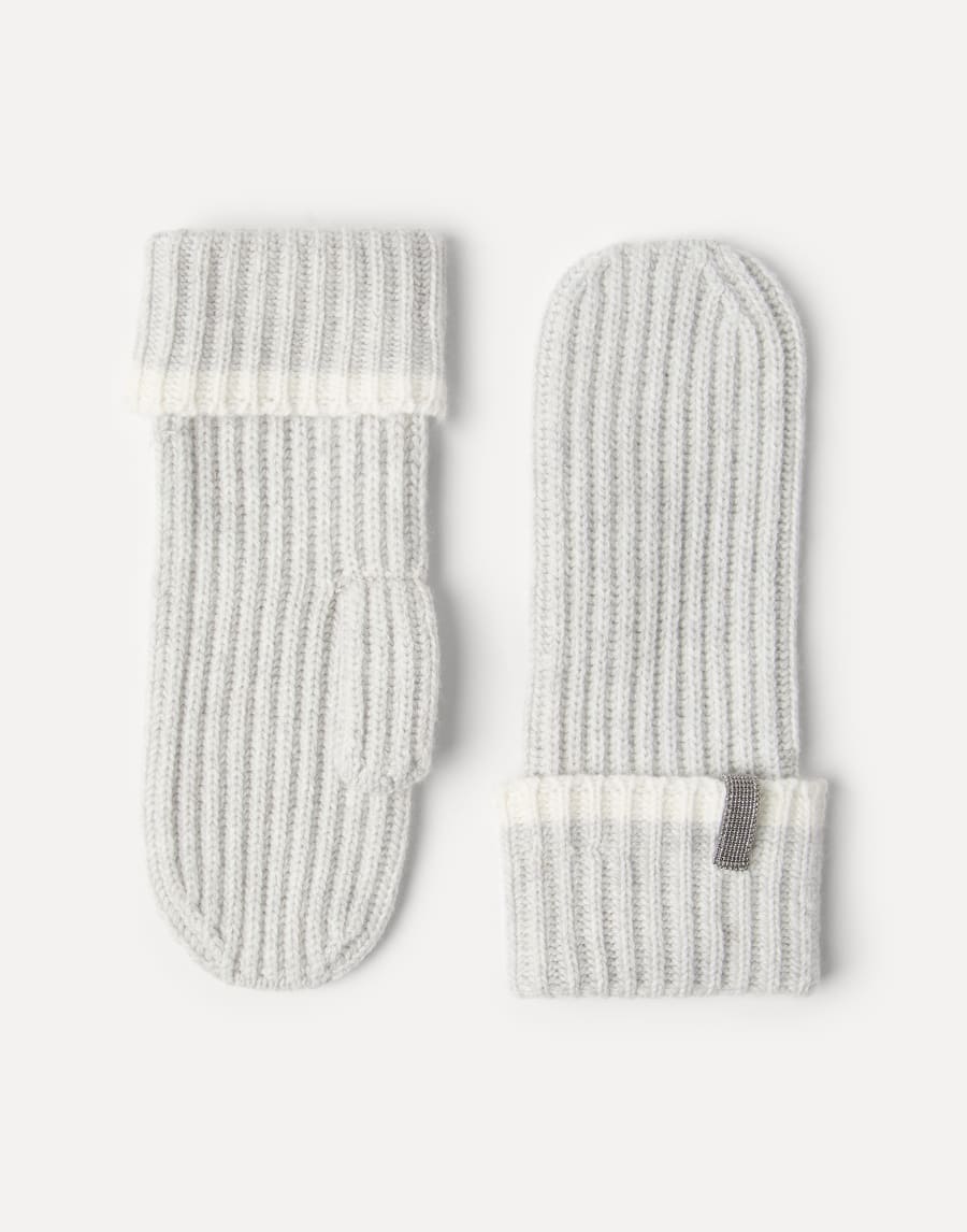 Knit mittens with monili Light Grey Woman - Brunello Cucinelli