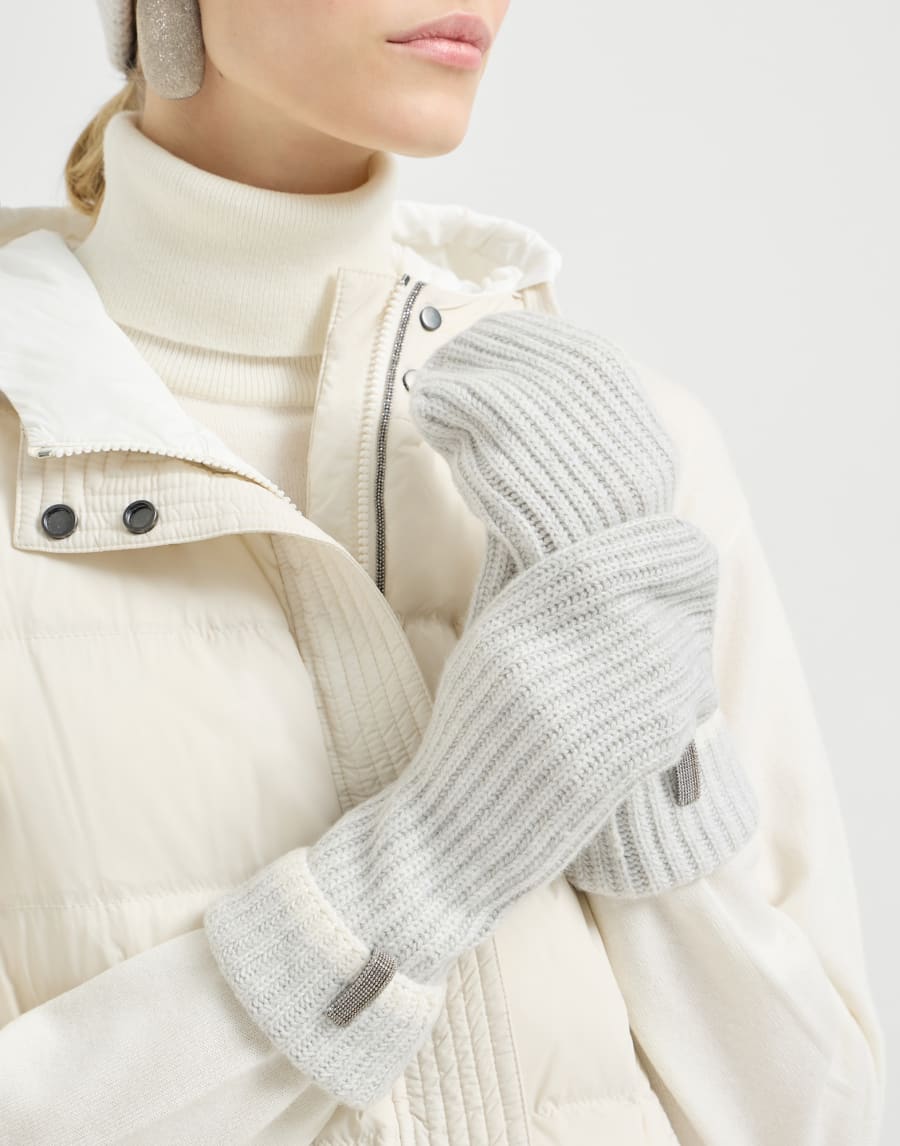 Knit mittens with monili Light Grey Woman - Brunello Cucinelli