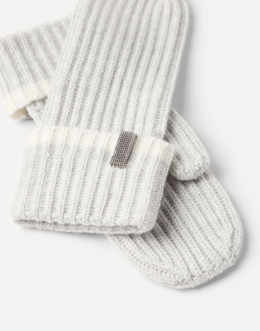Knit mittens with monili Light Grey Woman - Brunello Cucinelli
