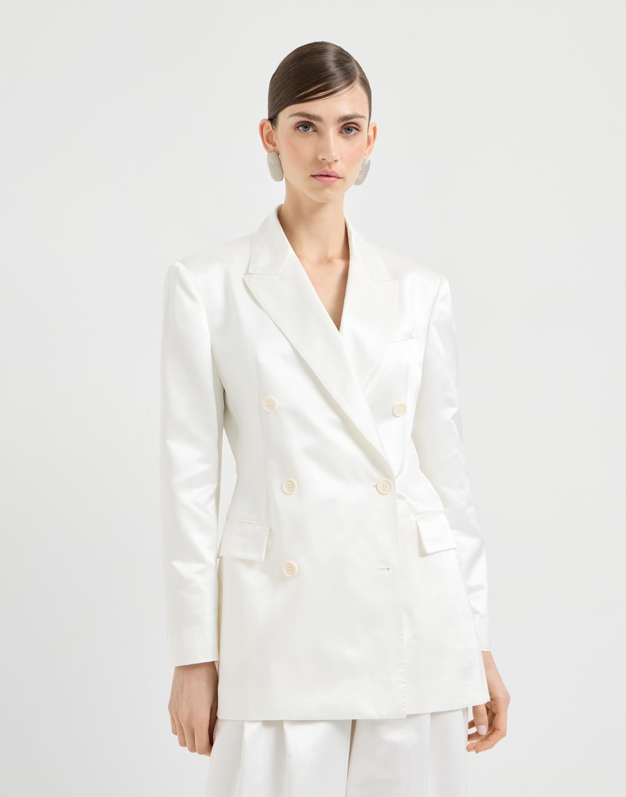 Blazer de raso con Monile Blanco Mujer - Brunello Cucinelli