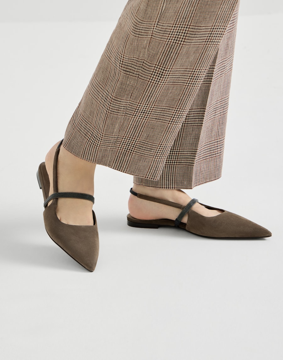 Slingbacks plats en daim Marron Femme - Brunello Cucinelli