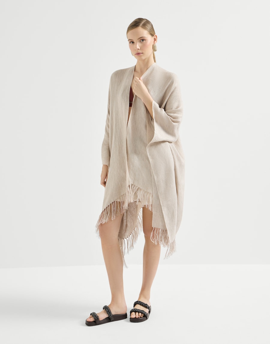 Poncho en Cover de lino Beige Mujer - Brunello Cucinelli