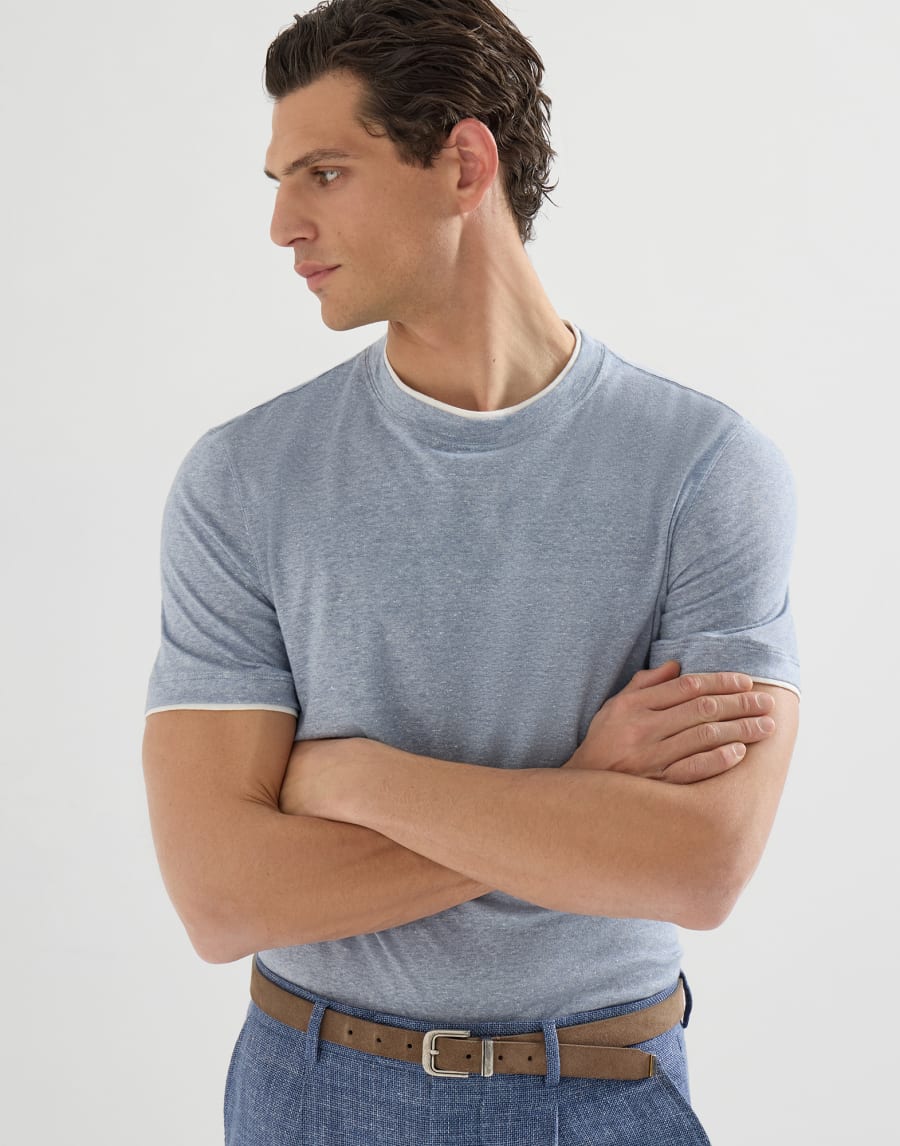 T-shirt with faux-layering Slate Man - Brunello Cucinelli