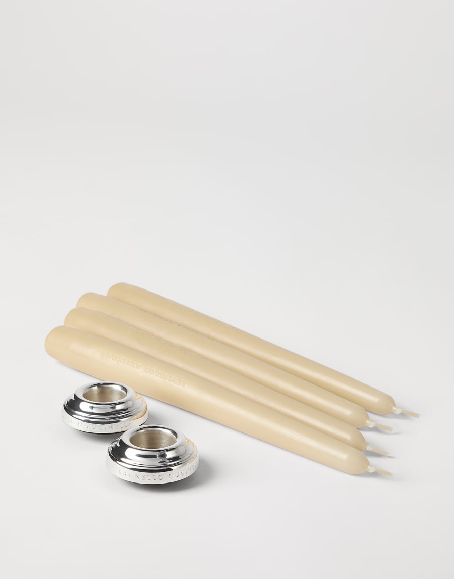 Пара посеребренных подсвечников Бежевый Стиль жизни - Brunello Cucinelli