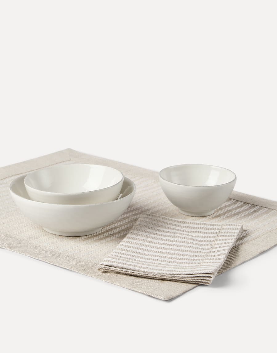 Chalk stripe linen placemat and napkin set Lessivè Lifestyle - Brunello Cucinelli
