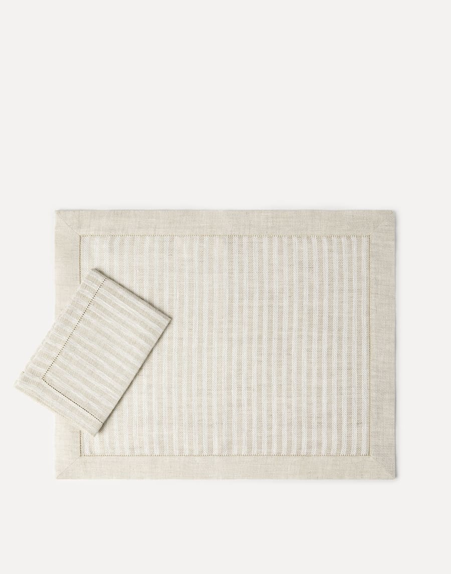 Chalk stripe linen placemat and napkin set Lessivè Lifestyle - Brunello Cucinelli