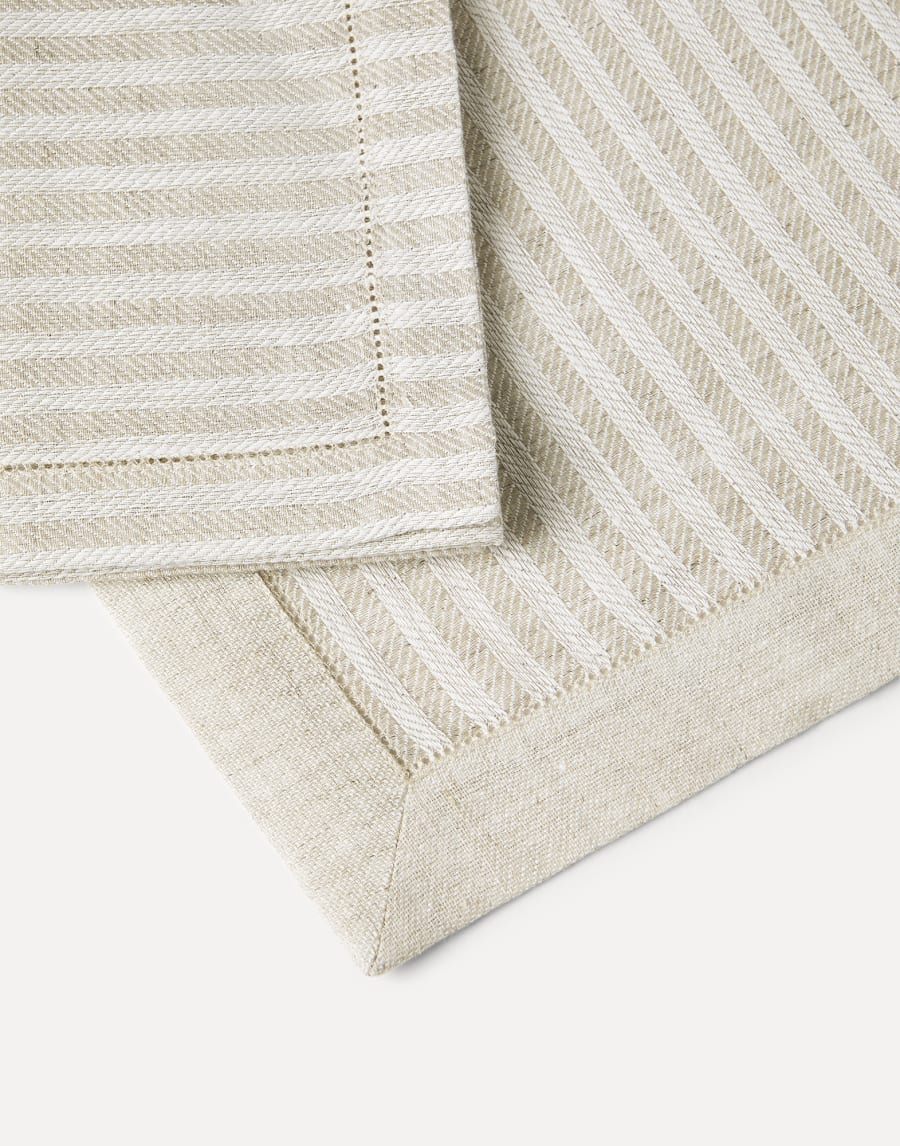 Chalk stripe linen placemat and napkin set Lessivè Lifestyle - Brunello Cucinelli
