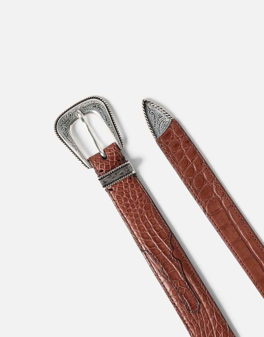 Alligator belt in Sterling Silver Leather Man - Brunello Cucinelli