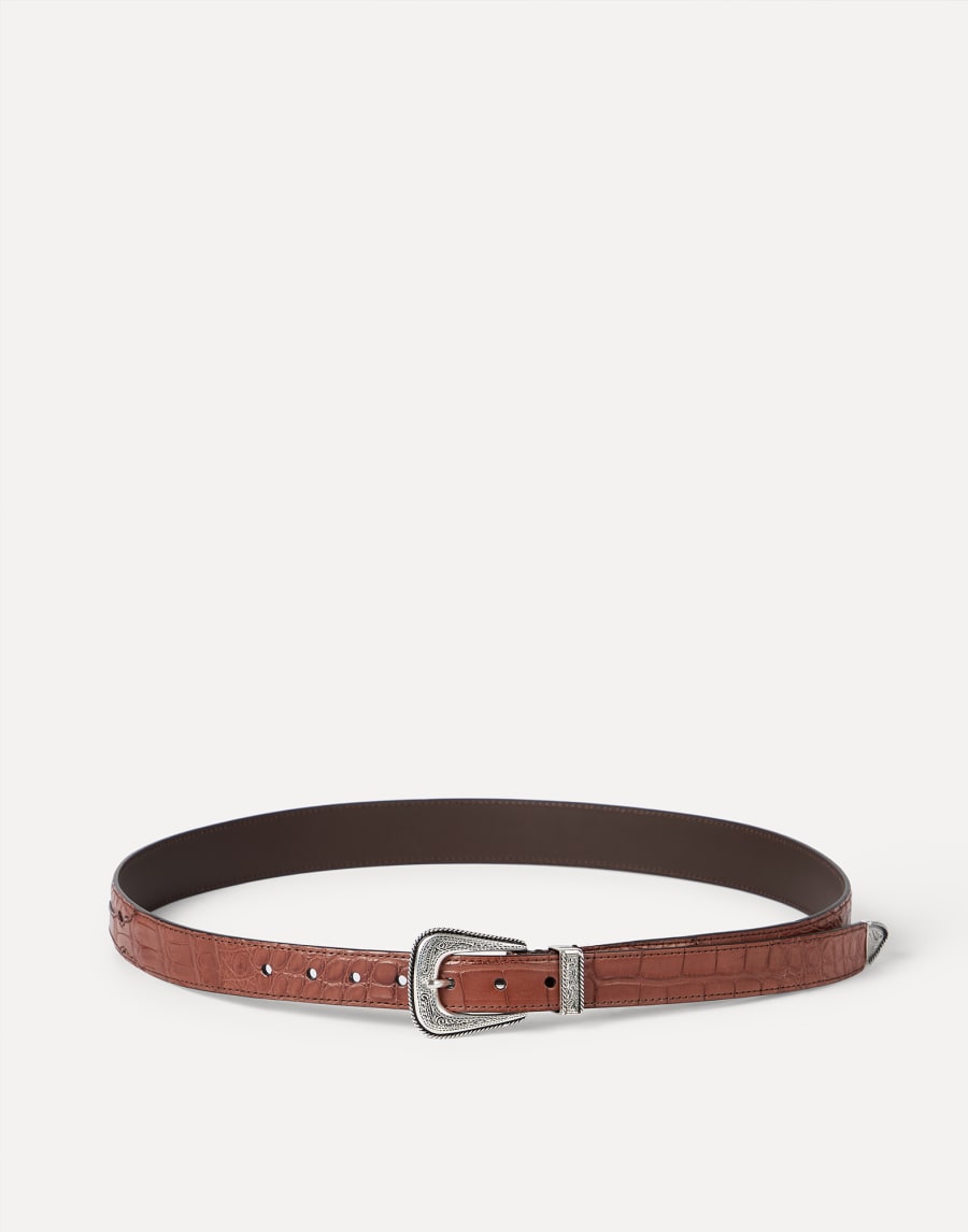 Alligator belt in Sterling Silver Leather Man - Brunello Cucinelli