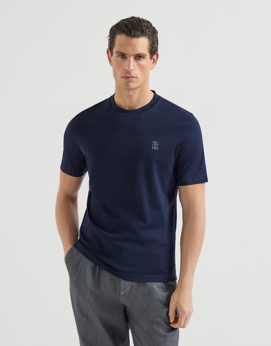 Jersey T-shirt with logo Cobalt Man - Brunello Cucinelli