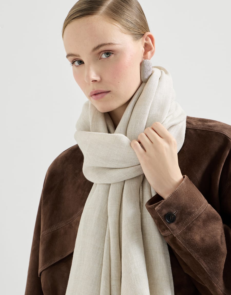 Bufanda de lino Sparkling Beige Mujer - Brunello Cucinelli