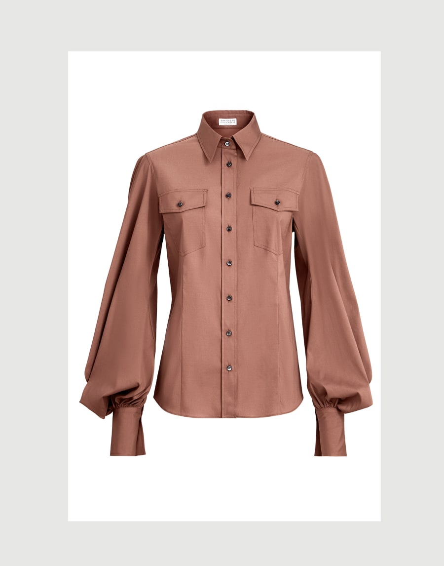 Stretch poplin shirt with monili Firebrick Woman - Brunello Cucinelli