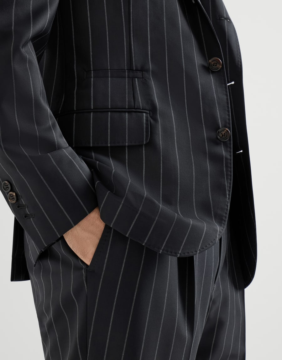 查尔克宽条纹西装套装 黑色 男款 - Brunello Cucinelli