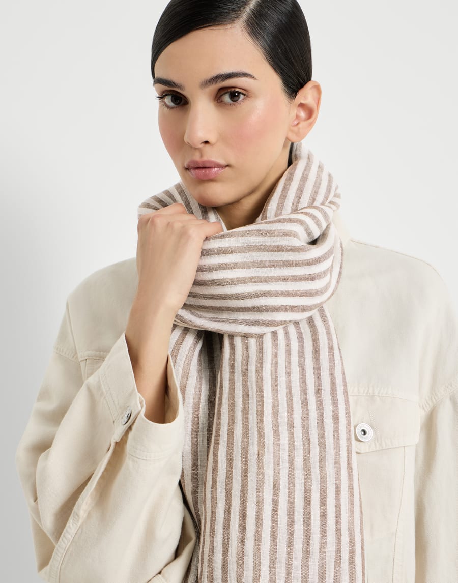 Sparkling striped linen scarf Panama Woman - Brunello Cucinelli