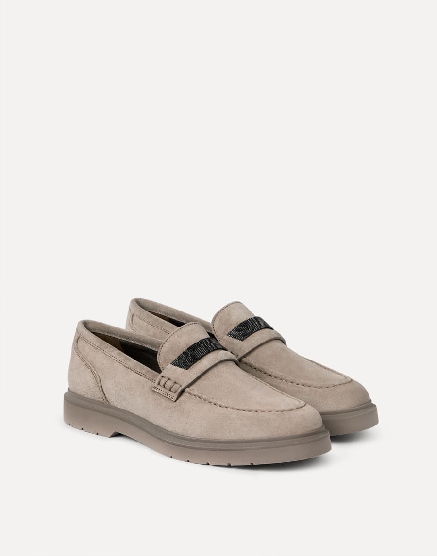 Penny loafers en daim ornés de Monile Beige Femme - Brunello Cucinelli