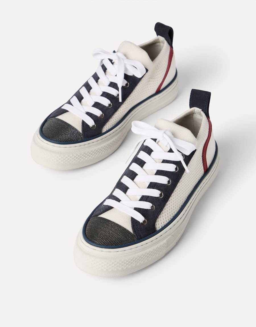 Cotton and suede sneakers White Woman - Brunello Cucinelli