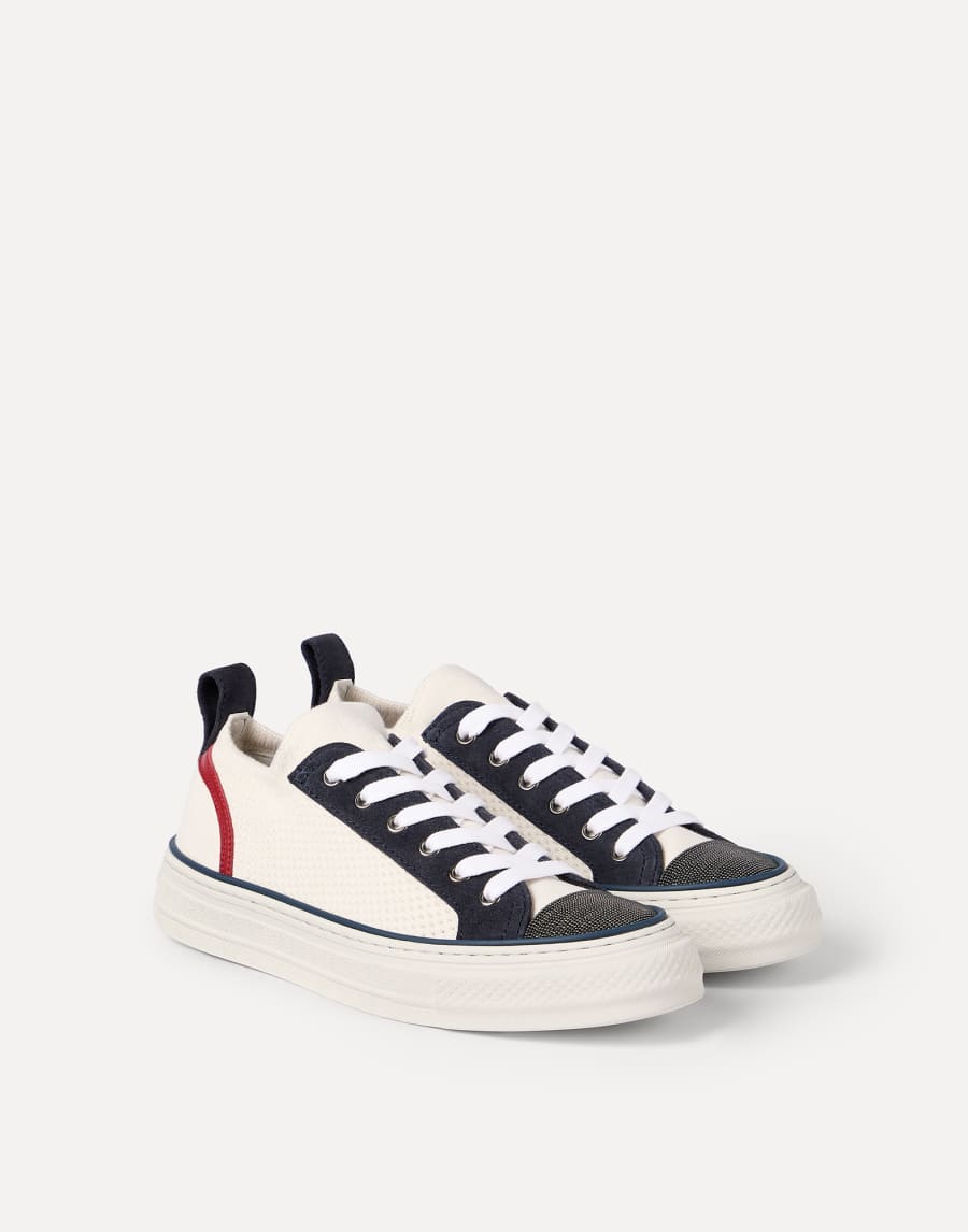 Cotton and suede sneakers White Woman - Brunello Cucinelli