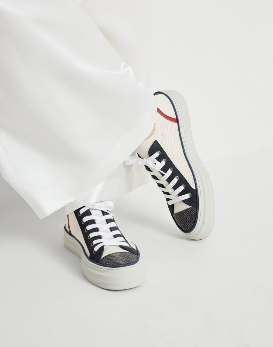 Cotton and suede sneakers White Woman - Brunello Cucinelli