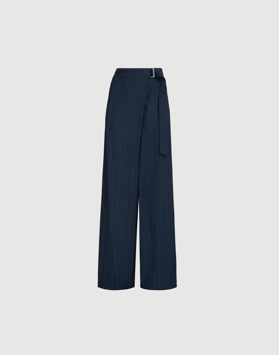Dazzling chalk stripe trousers Blue Woman - Brunello Cucinelli
