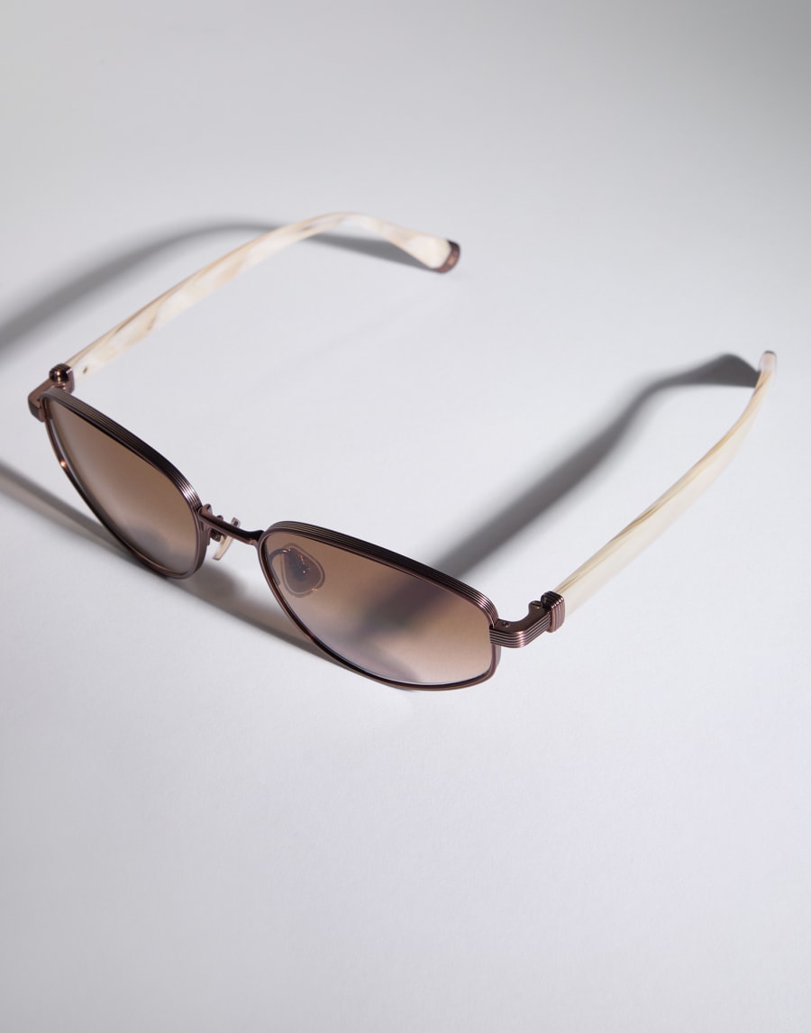 Geometrische Sonnenbrille aus Titan Bronze / Panama Brillen - Brunello Cucinelli