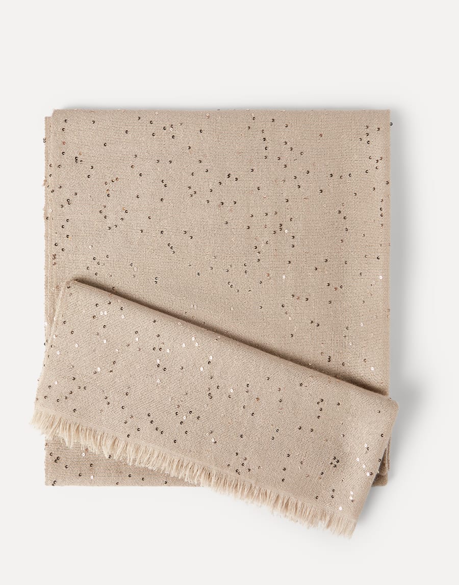 Cashmere and silk Diamond yarn scarf Beige Woman - Brunello Cucinelli