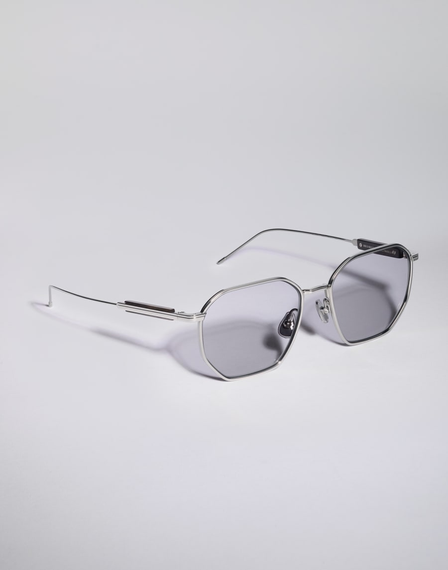 Geometrische Brille aus Titan und Horn Silber Brillen - Brunello Cucinelli