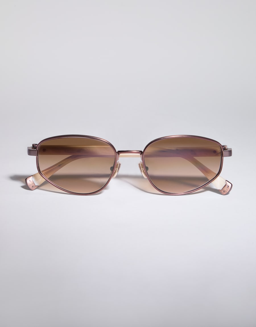 Geometrische Sonnenbrille aus Titan Bronze / Panama Brillen - Brunello Cucinelli