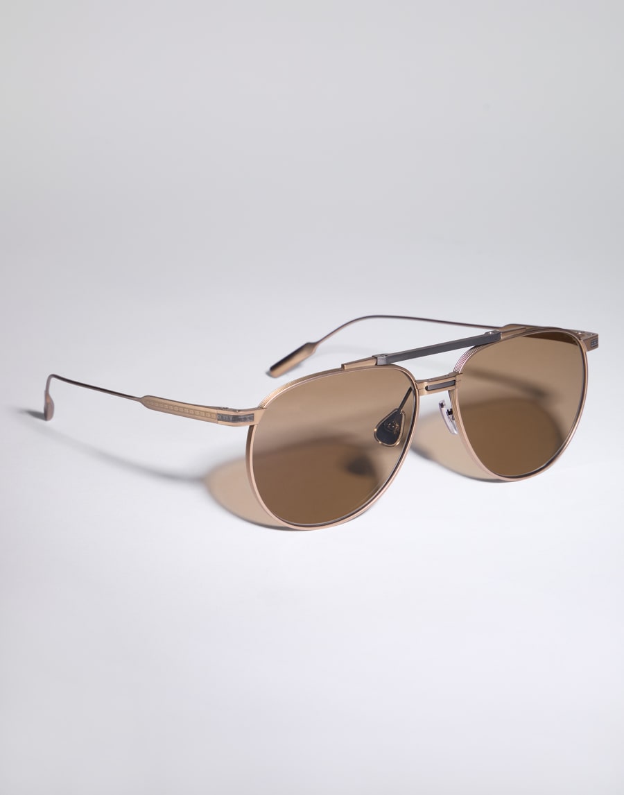 Pilotenbrille aus Titan Antikgold Brillen - Brunello Cucinelli