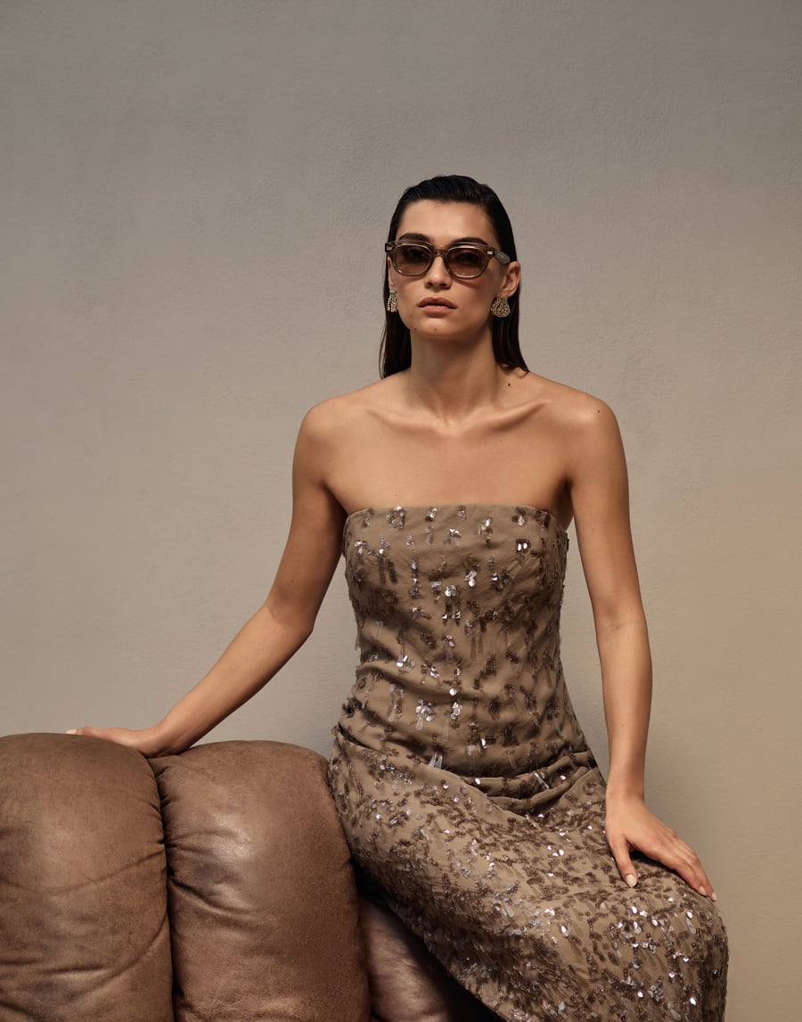 Quadratische Azetatbrille Taupe Smoke Brillen - Brunello Cucinelli