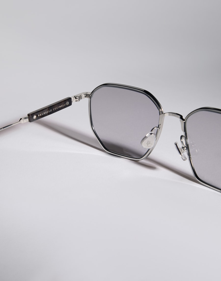 Geometrische Brille aus Titan und Horn Silber Brillen - Brunello Cucinelli