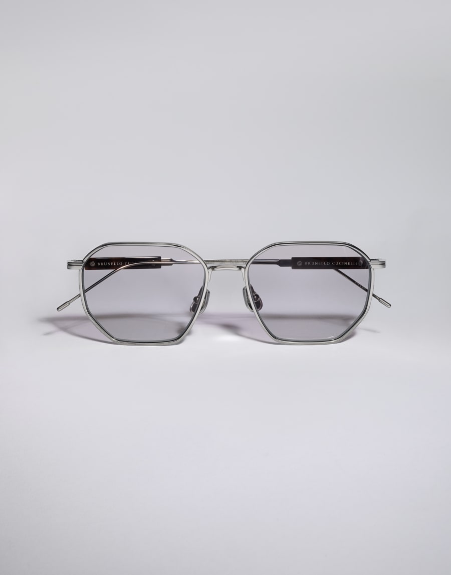Geometrische Brille aus Titan und Horn Silber Brillen - Brunello Cucinelli