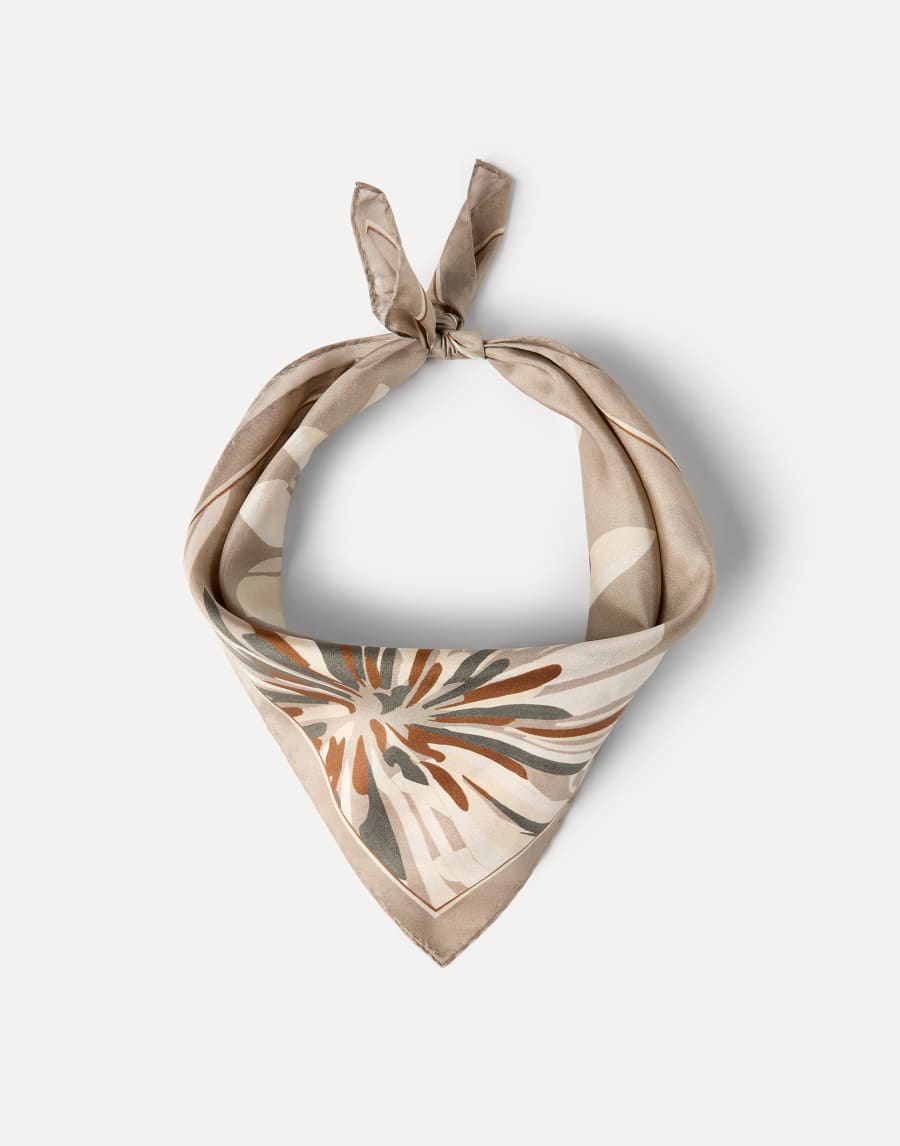 Bloom print pongee foulard Beige Woman - Brunello Cucinelli