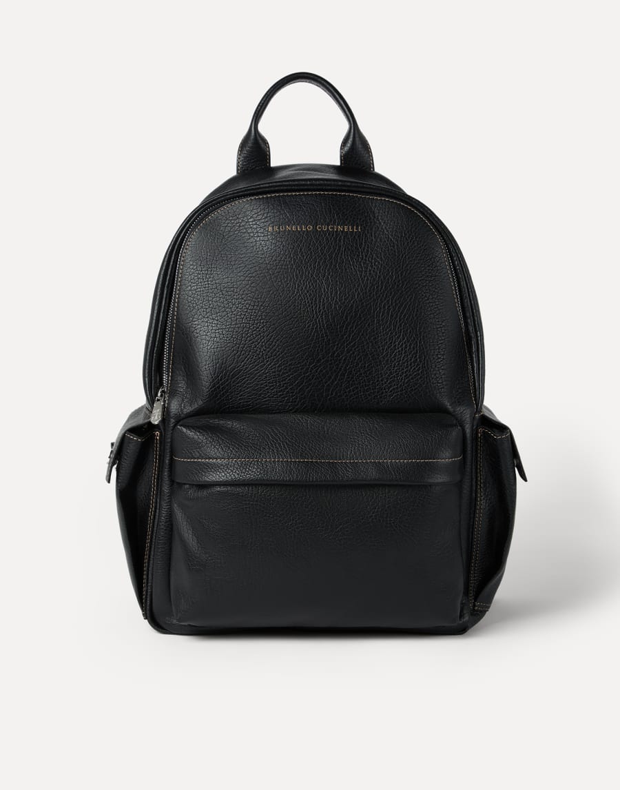 Grained calfskin travel backpack Black Man - Brunello Cucinelli