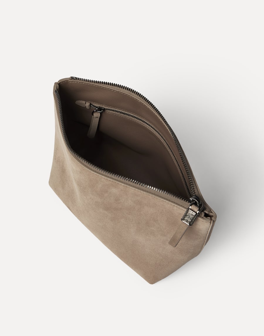 Suede pouch with monili Light Brown Woman - Brunello Cucinelli