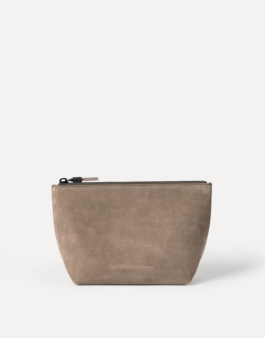 Suede pouch with monili Light Brown Woman - Brunello Cucinelli