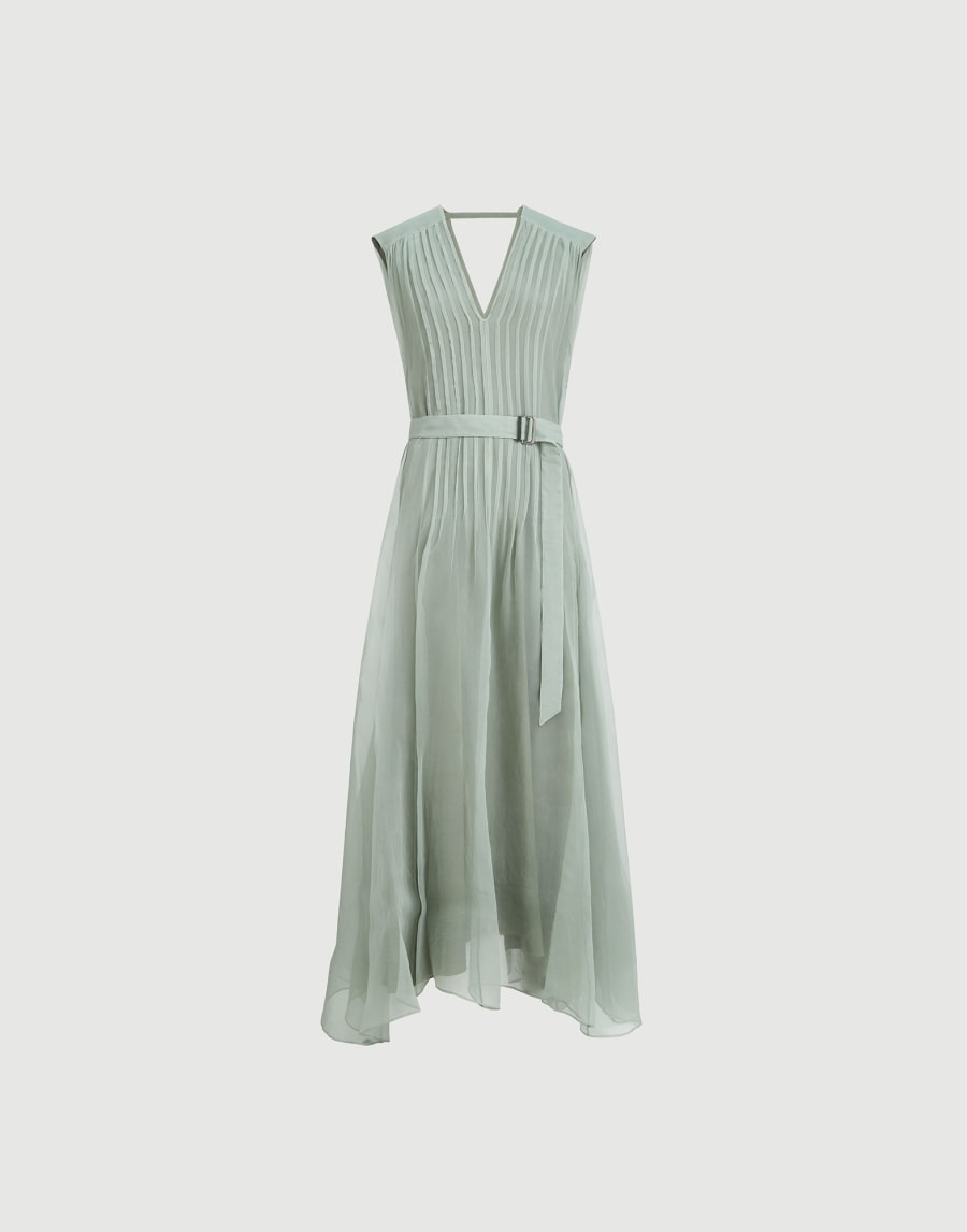 モニーレ付き クリスピーシルク ドレス ミント レディース - Brunello Cucinelli
