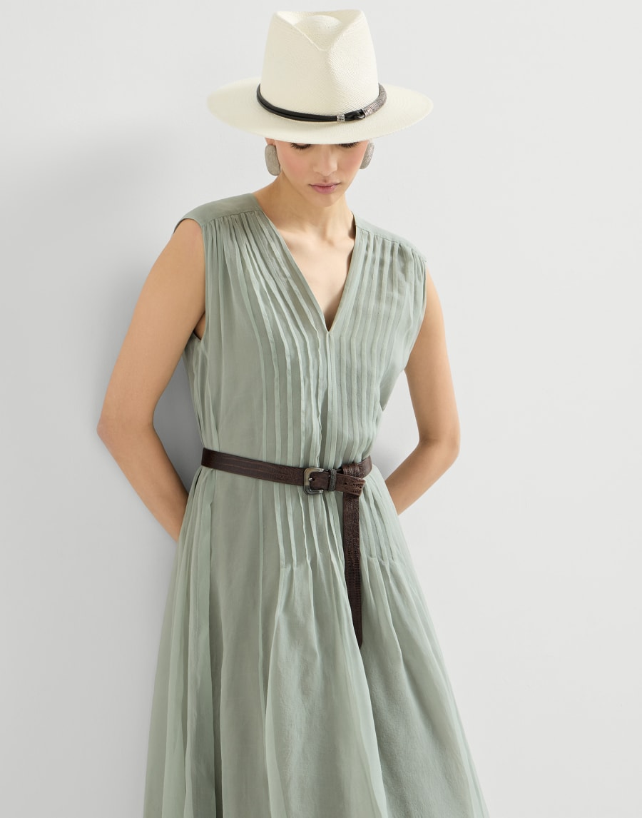 モニーレ付き クリスピーシルク ドレス ミント レディース - Brunello Cucinelli