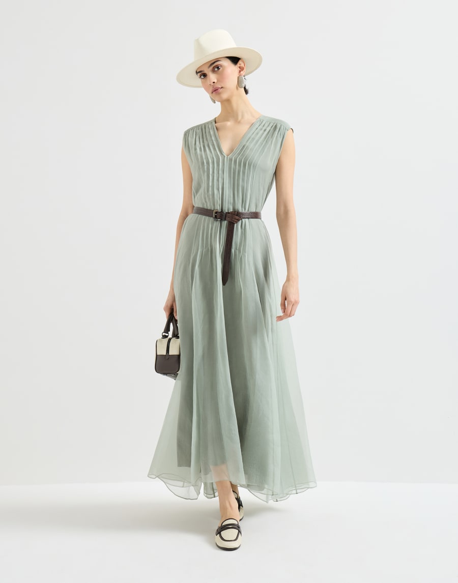 モニーレ付き クリスピーシルク ドレス ミント レディース - Brunello Cucinelli