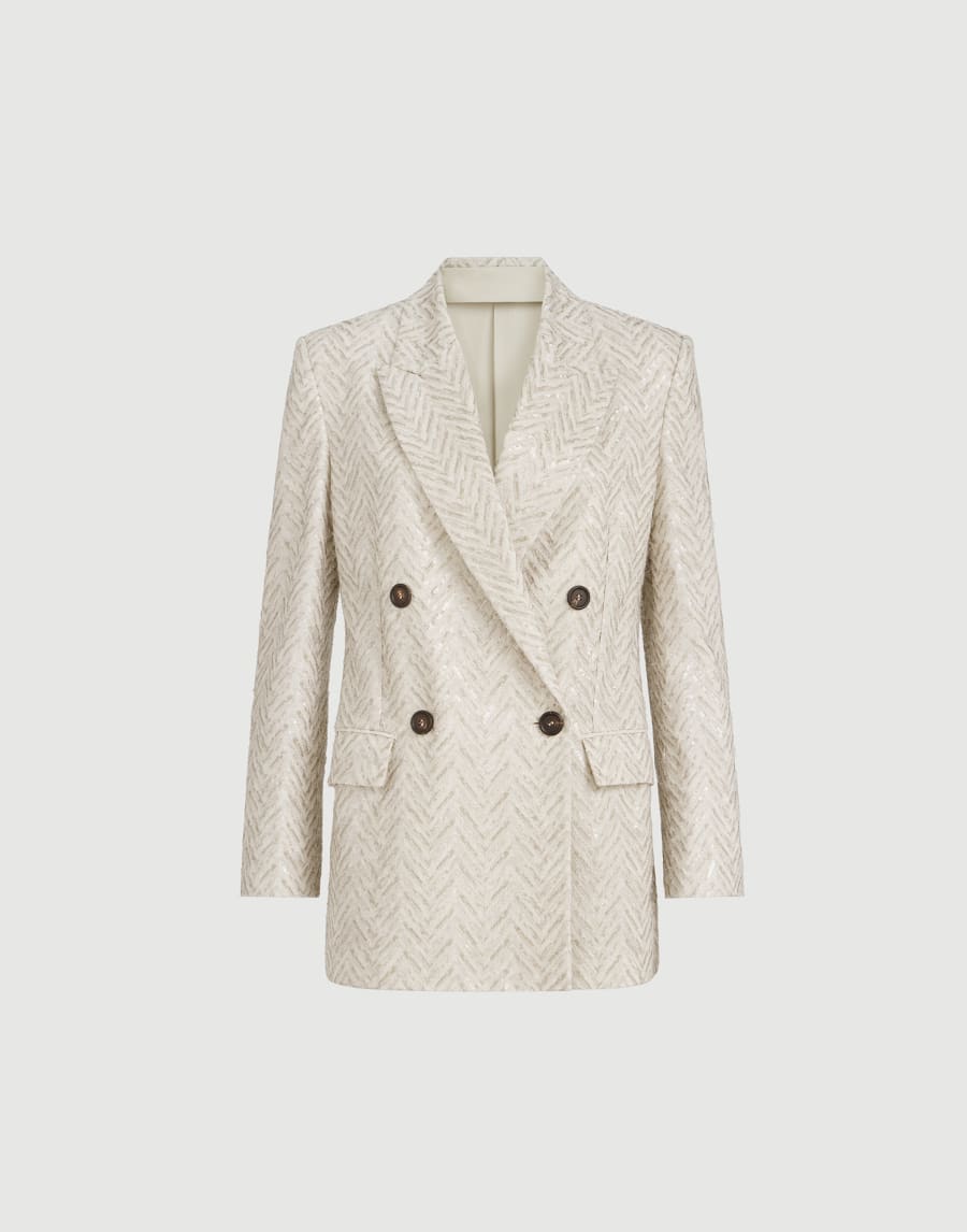 Dazzling chevron embroidery blazer Beige Woman - Brunello Cucinelli