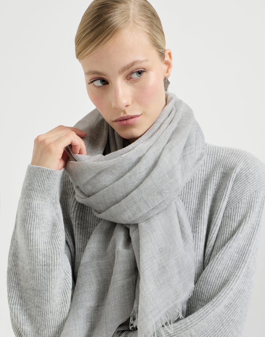 Écharpe en cachemire et soie Gris Clair Femme - Brunello Cucinelli
