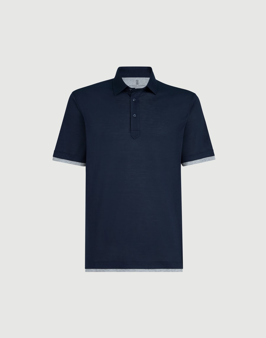 Polo with shirt collar Navy Blue Man - Brunello Cucinelli