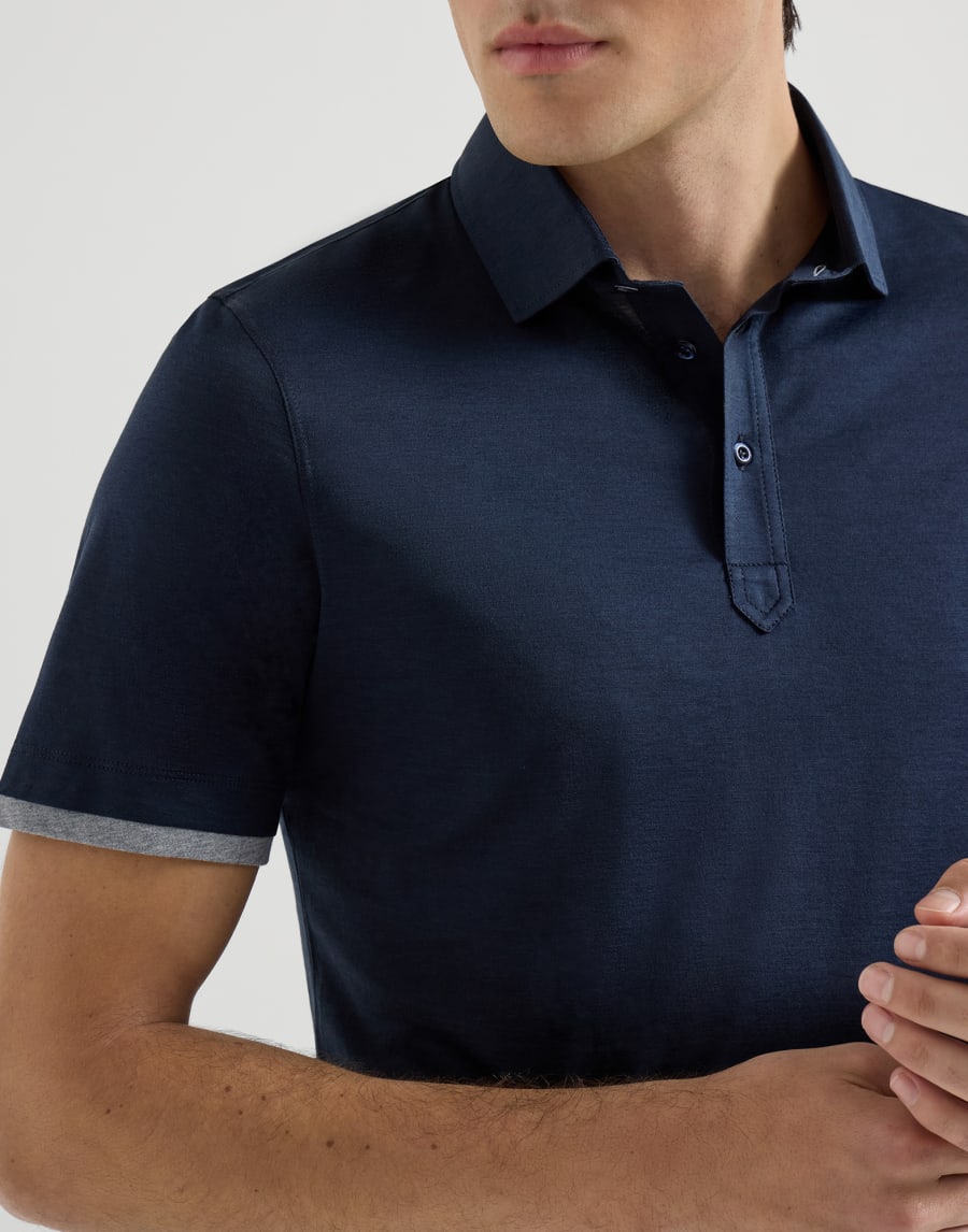 Polo with shirt collar Navy Blue Man - Brunello Cucinelli