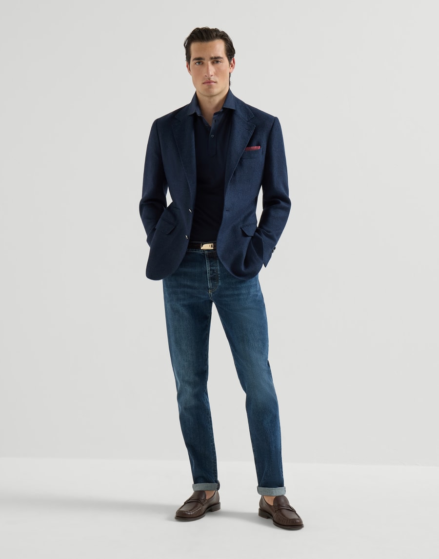 Polo with shirt collar Navy Blue Man - Brunello Cucinelli