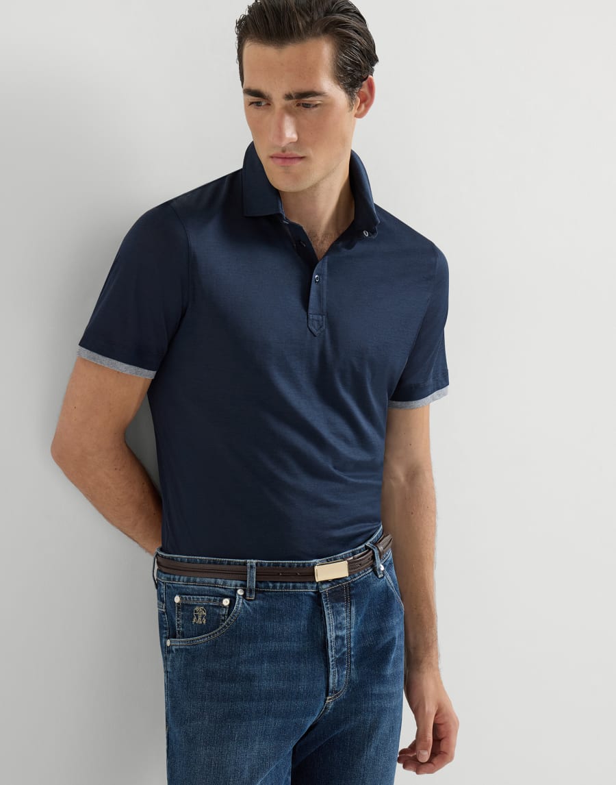 Polo with shirt collar Navy Blue Man - Brunello Cucinelli