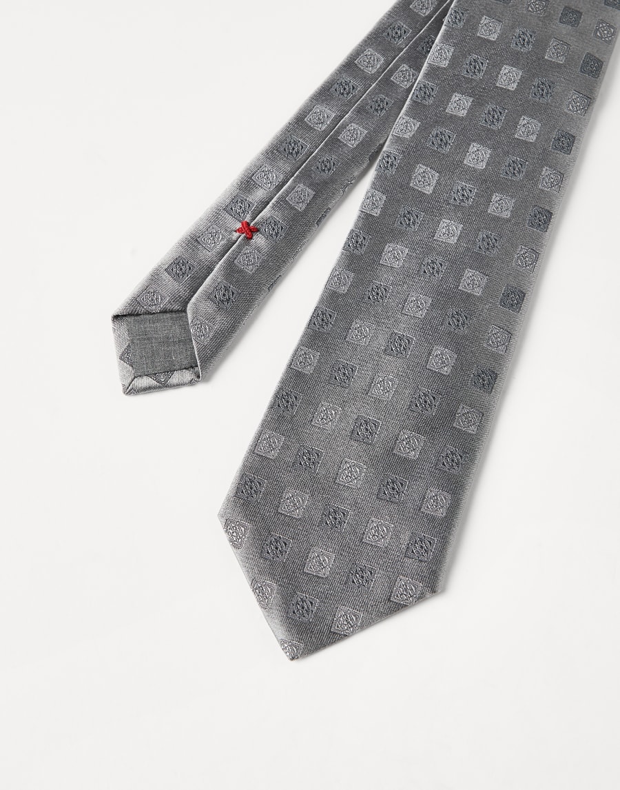 Silk tie with squares pattern Grey Man - Brunello Cucinelli