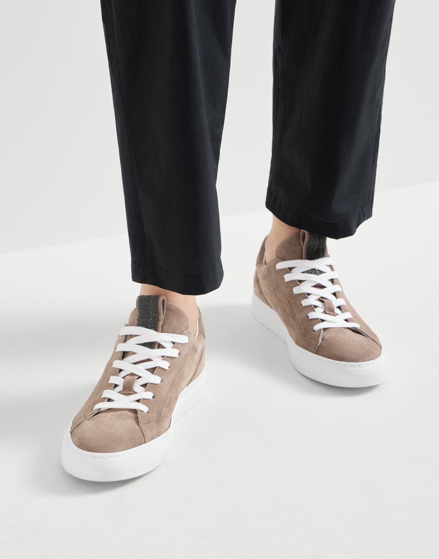 Suede sneakers with monili Brown Woman - Brunello Cucinelli